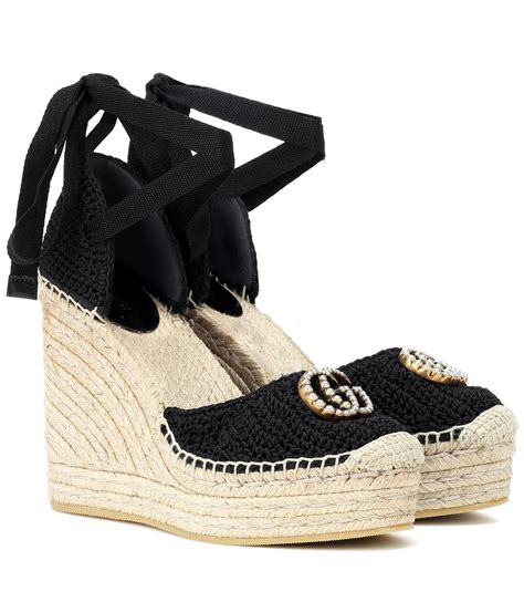 gucci wedge sandals black grey|Gucci espadrilles wedges.